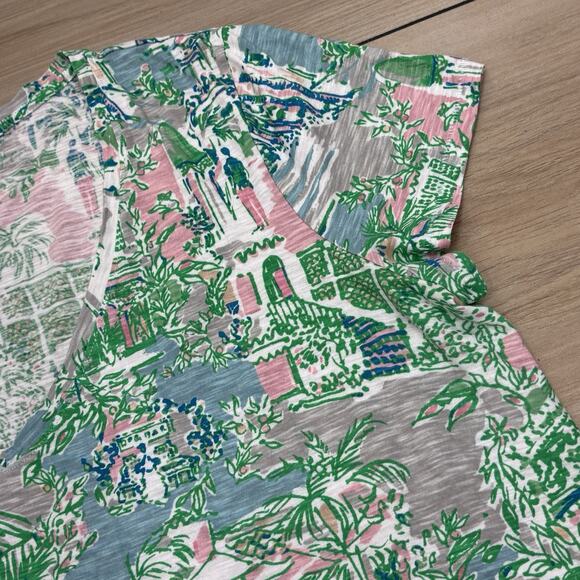 Lilly Pulitzer Etta Women’s Large Short Sleep V Neck T Shirt Palm Beach Pattern - Picture 5 of 15
